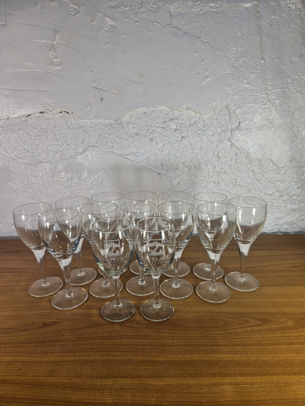 Lot of 14 Wine Tasting Glasses (2 Etched Sterling Vineyards + 12 Plain Stems)